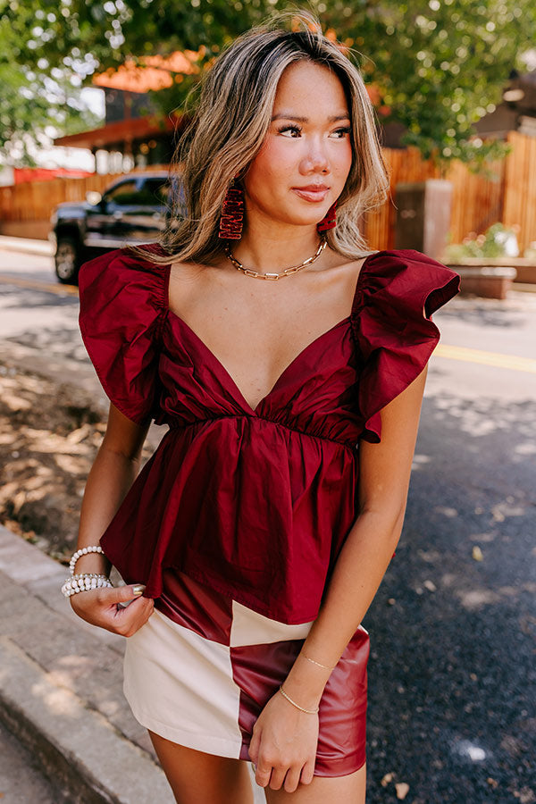 Stay Here Awhile Peplum Top In Maroon