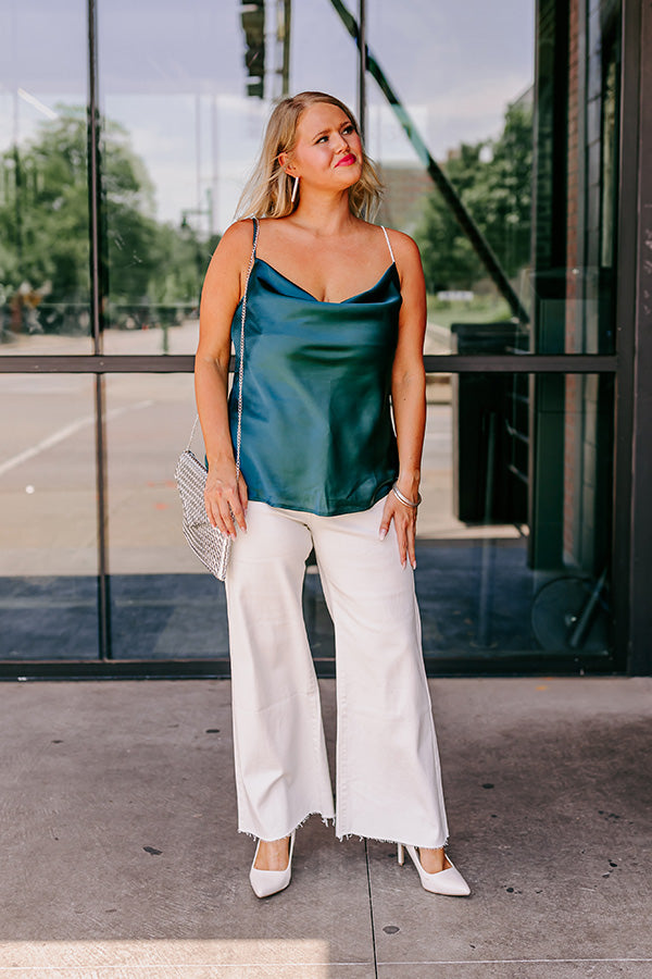 Stay Sophisticated Satin Top In Hunter Green Curves