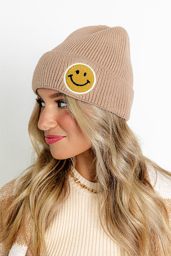 Friendly Smiles Knit Beanie in Warm Taupe