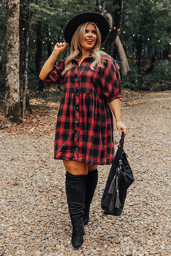 Never Pretend Plaid Dress In Red Curves