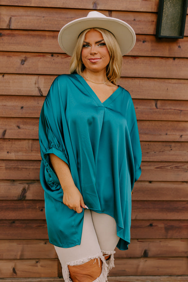 Everyday Dreams Satin Shift Top in Hunter Green Curves