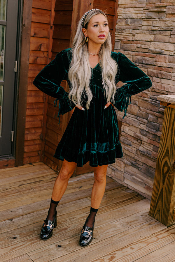 Dark Green Velvet Short Dress Lost In A Novel Velvet Mini Dress In Hunter  Green