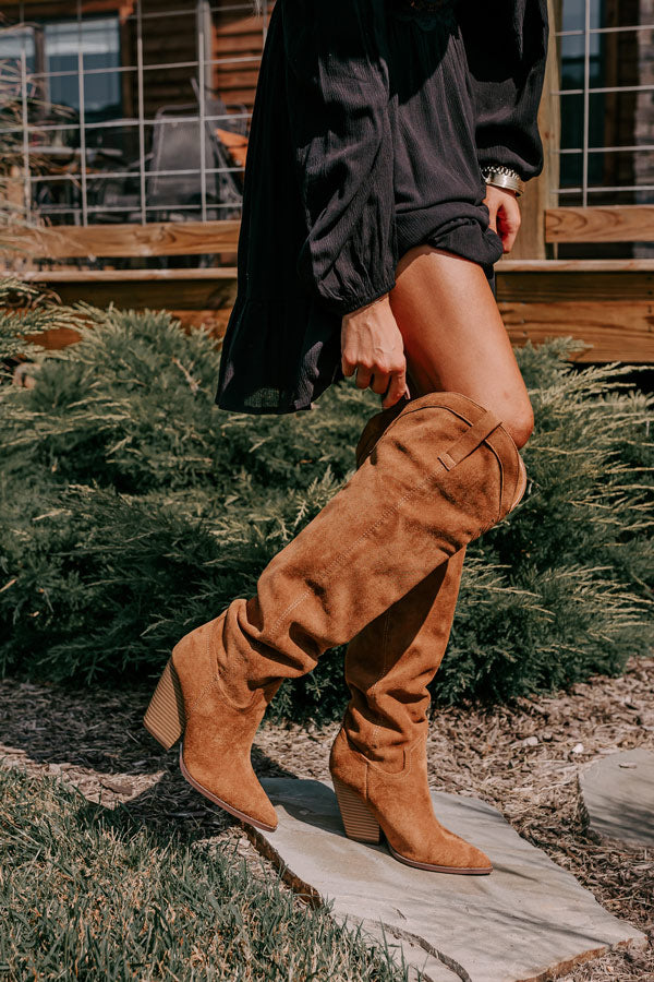 The Ava Faux Suede Thigh High Boot In Brown