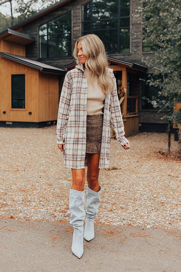 Touch Of Fall Plaid Tunic Dress In Cream - Main Image