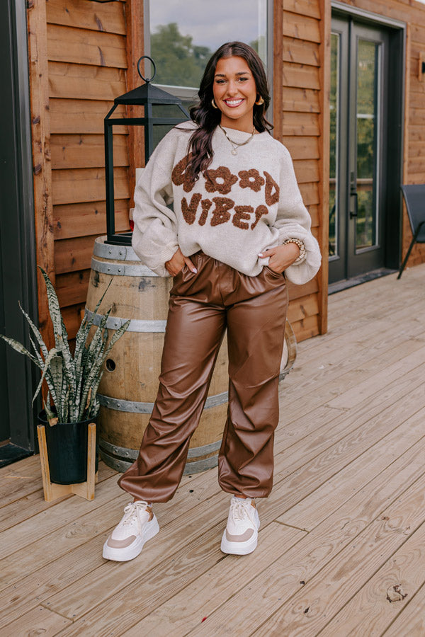 The Aubrey High Waist Faux Leather Pants In Chocolate