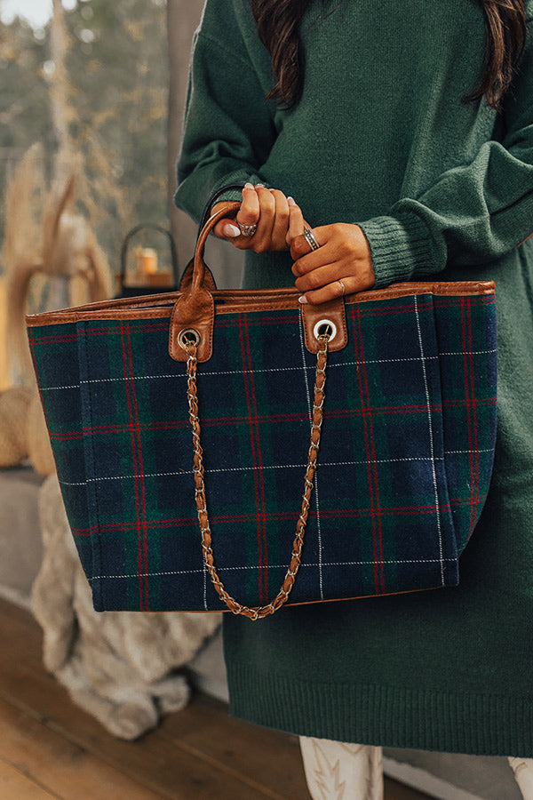 Wintry Dreams Plaid Tote in Navy