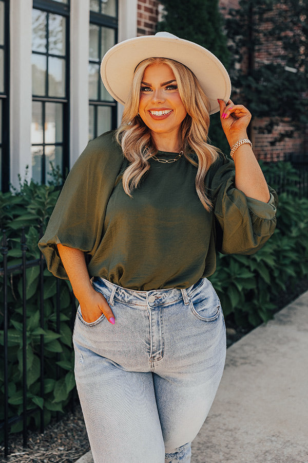 Across The World Shift Top In Olive Curves