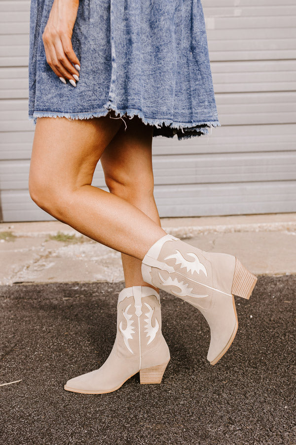 The Edith Faux Suede Cowboy Boot In Taupe