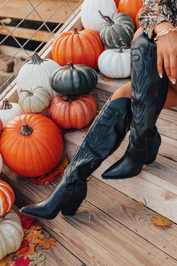 The Jessica Faux Leather Knee High Cowboy Boot in Black