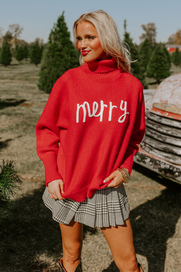 Merry Turtle Neck Sweater In Red
