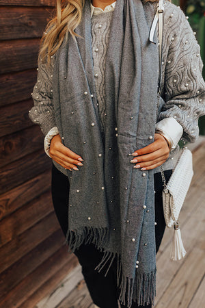 Escape To Comfort Embellished Scarf In Grey