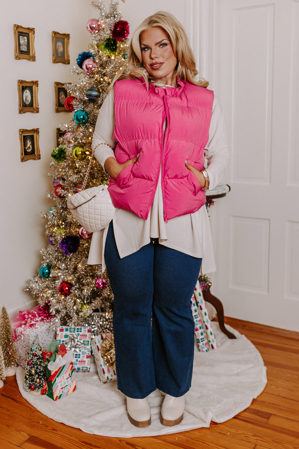 Cool Weather Inclined Puffer Vest in Bubblegum Pink Curves