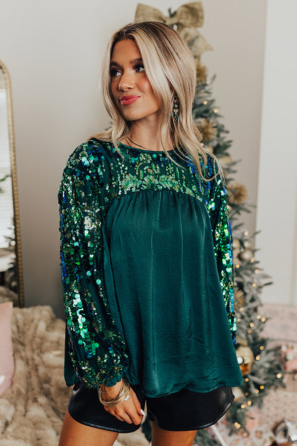 Luxe Lady Sequin Top In Hunter Green