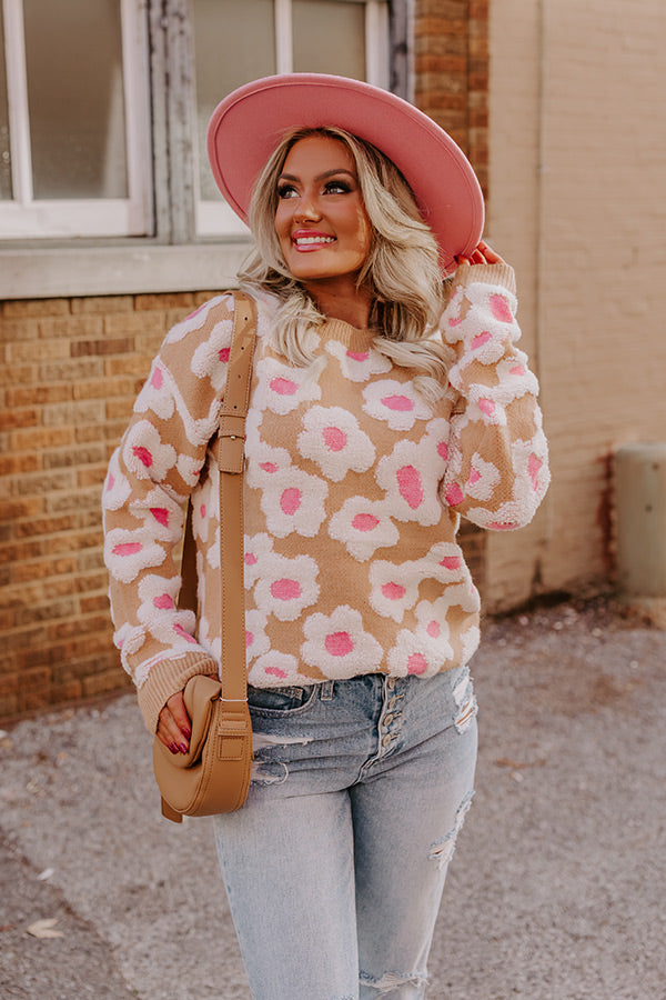 Living Floral Sweater in Iced Latte