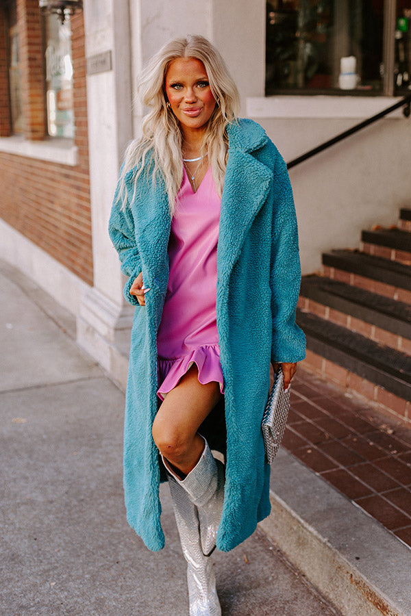 Plush Please Sherpa Coat In Turquoise