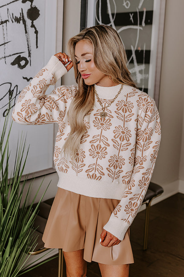 Bloom With A View Knit Sweater In Iced Mocha