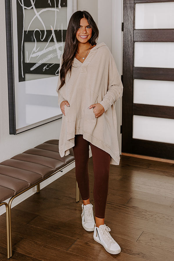 Latte Sipping Mineral Wash Oversized Hoodie in Beige