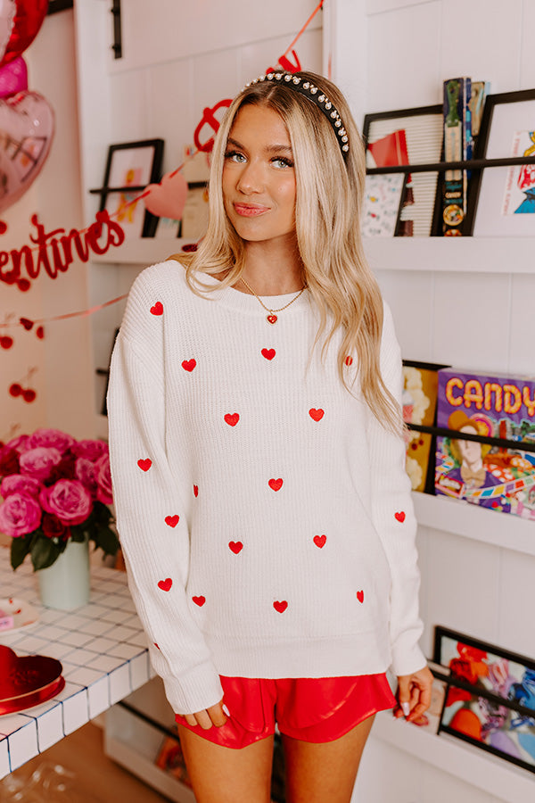 Candy Heart Conversations Embroidered Sweater in Ivory