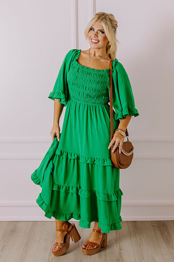 Toes In The Sand Smocked Midi in Green Curves