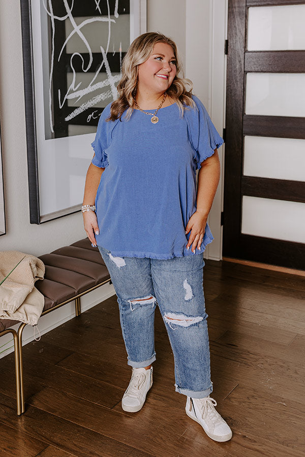 Open Book Frayed Shift Top In Dark Periwinkle Curves