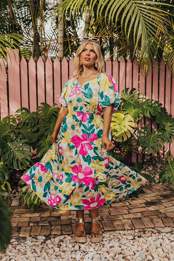 Porch Swing At Sunset Floral Midi in Limpet Shell Curves