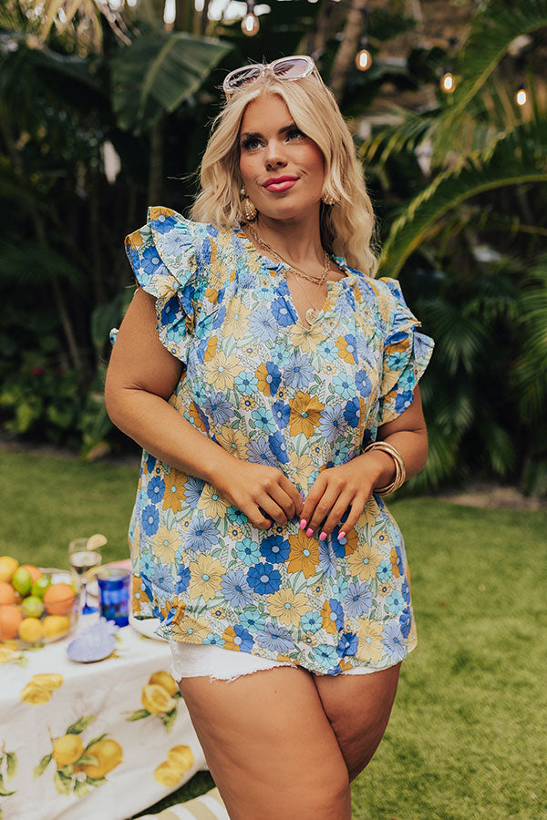 Floral Galore Shift Top In Blue Curves