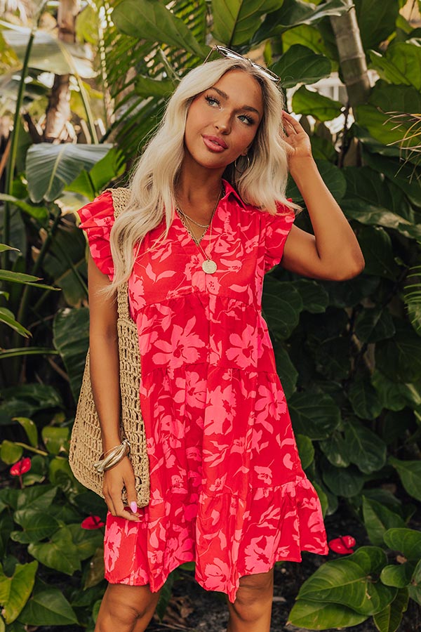 Cabana Date Floral Dress In Red
