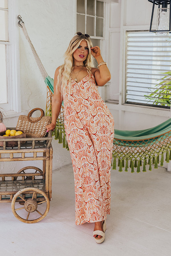 Casually Chic Paisley Jumpsuit in Orange Curves
