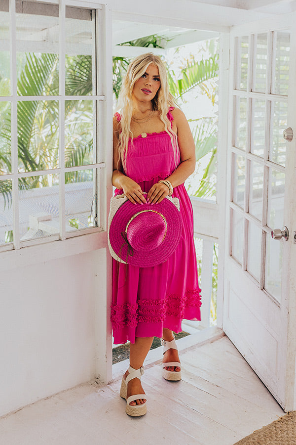 Bayside Bliss Ruffle Midi in Hot Pink Curves