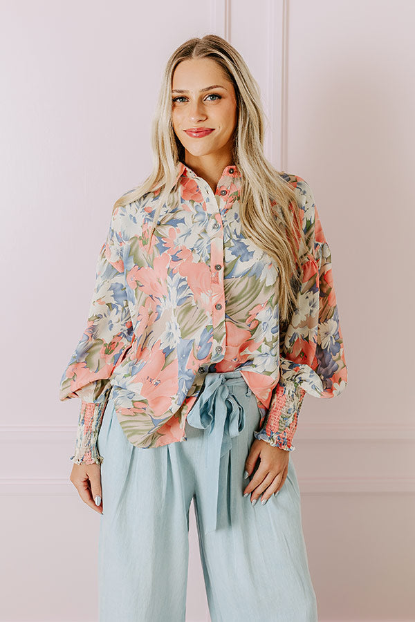 Private Jet Perfection Floral Button Up Top in Pink