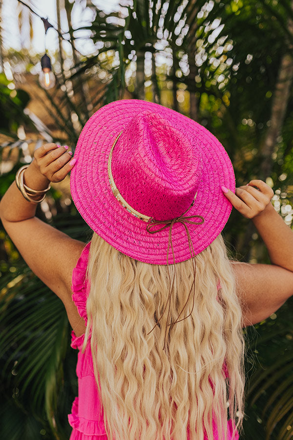 Tropical Shoreline Sun Straw Hat In Hot Pink