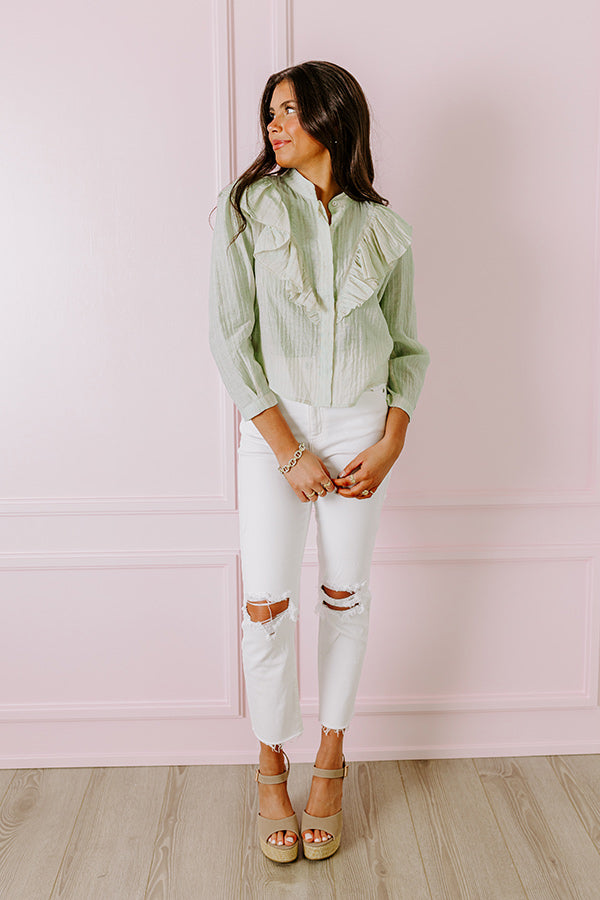 French Market Ruffle Top in Mint