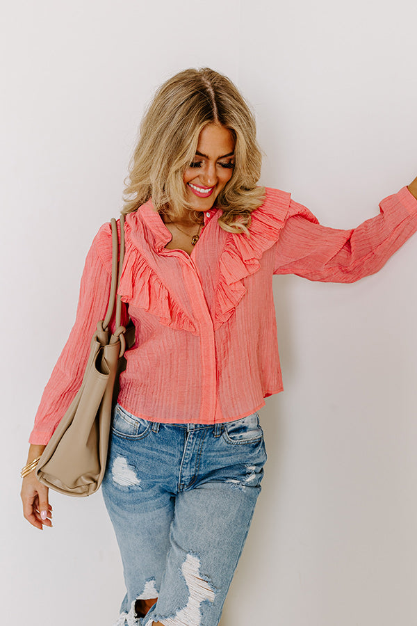 French Market Ruffle Top in Coral