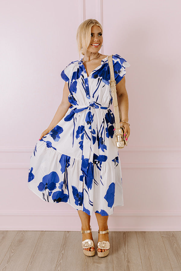 French Riviera Floral Midi in White Curves