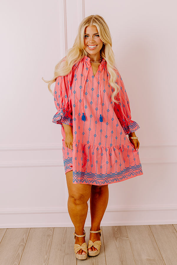 Charleston Stroll Embroidered Mini Dress in Pink Curves