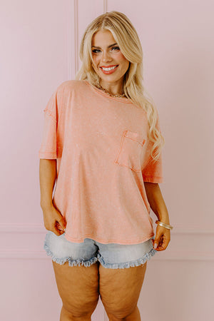 Ready To Go Mineral Wash Tee in Peach Curves