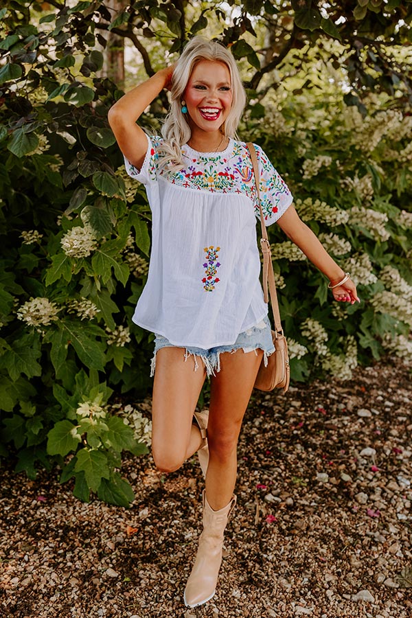 SanFran Sunshine Embroidered Top In White