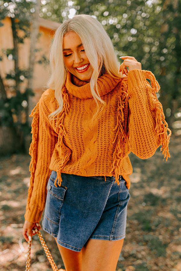 Caught Crushing Fringe Knit Sweater In Pumpkin