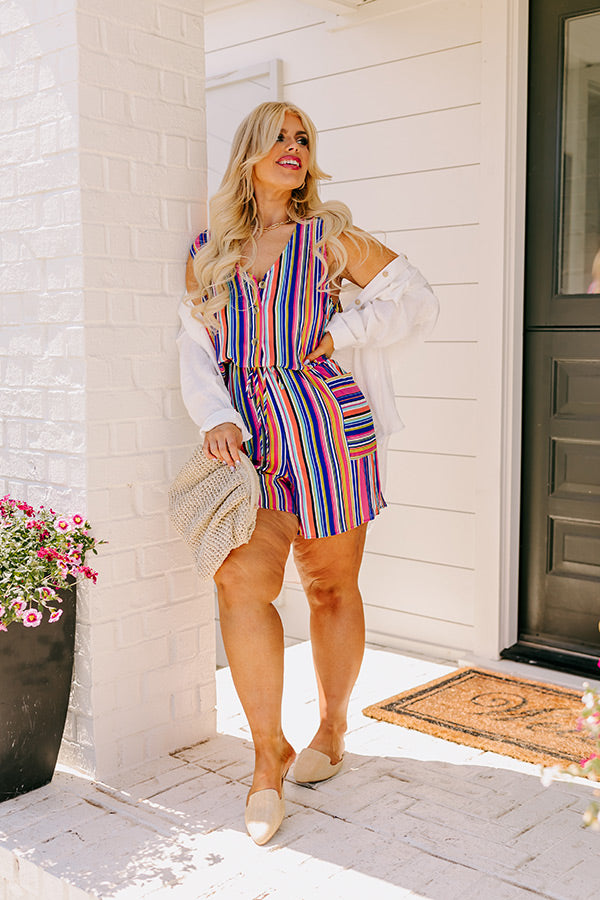 Sunshine Sippin' Stripe Romper In Royal Blue Curves