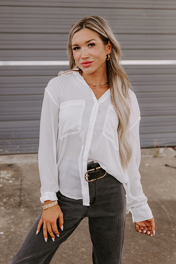 Mindfulness Button Up Top in White Image - 3