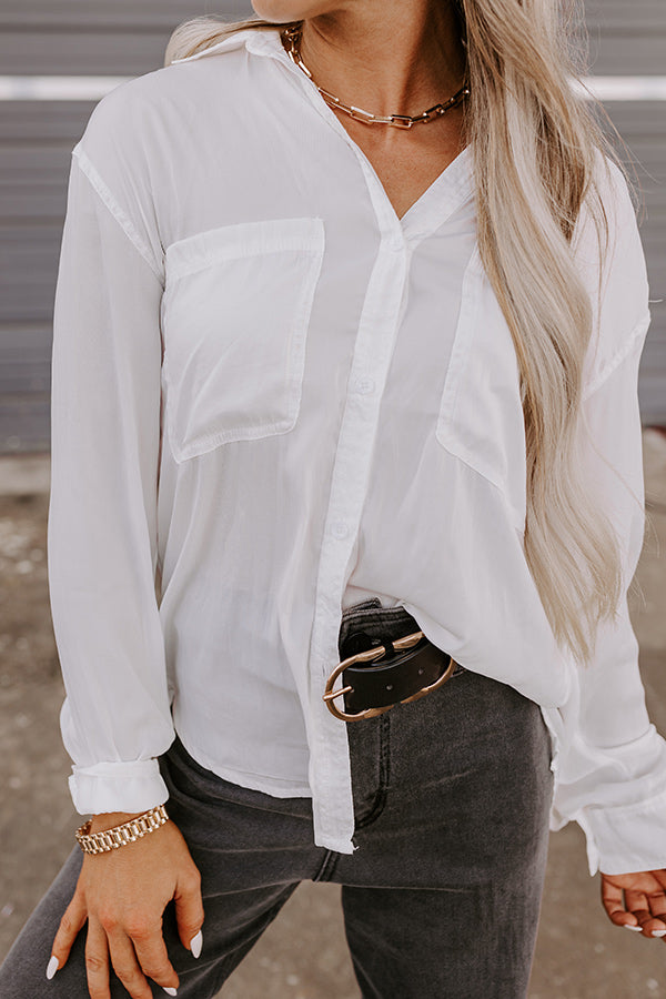 Mindfulness Button Up Top in White Image - 5