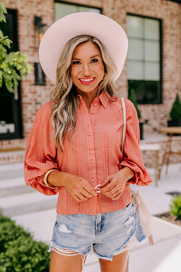 Smooth Talker Button Up In Coral Image - 3