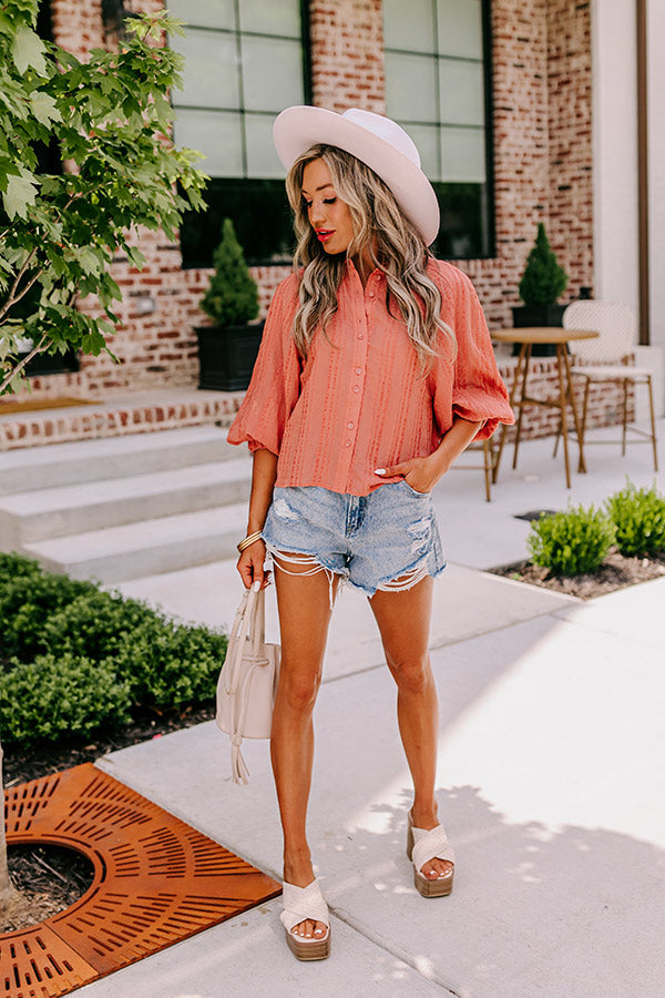 Smooth Talker Button Up In Coral Image - 1