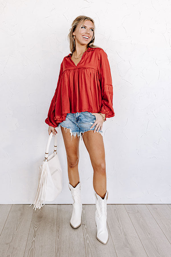 The Bayle Babydoll Shift Top in Rust