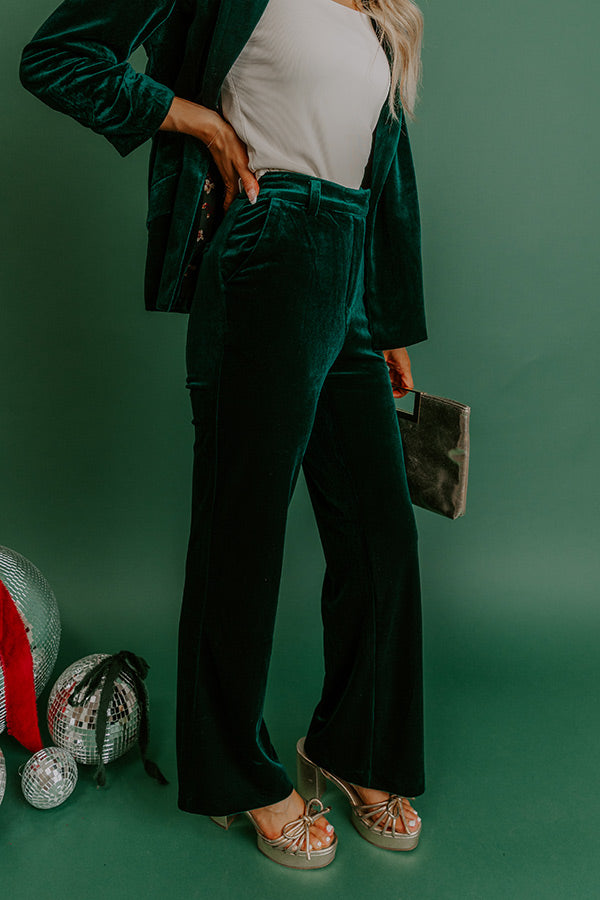 Chic Influencer High Waist Straight Leg Velvet Pants In Hunter Green Image - 5