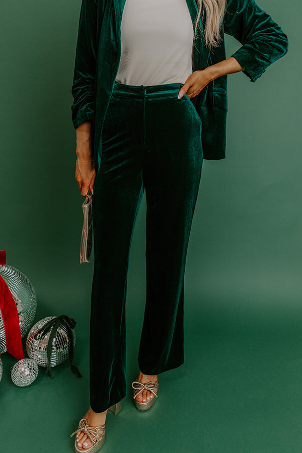 Chic Influencer High Waist Straight Leg Velvet Pants In Hunter Green Image - 3