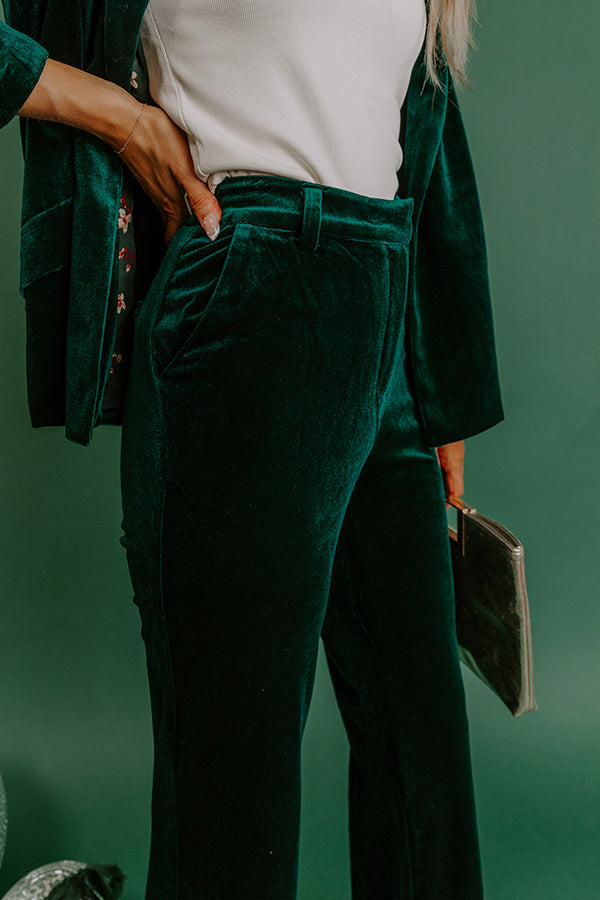Chic Influencer High Waist Straight Leg Velvet Pants In Hunter Green Image - 4
