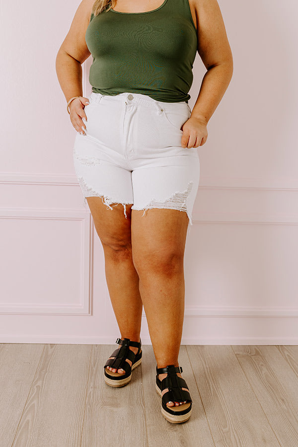 Risen The Mel High Waist Distressed Shorts In White Curves