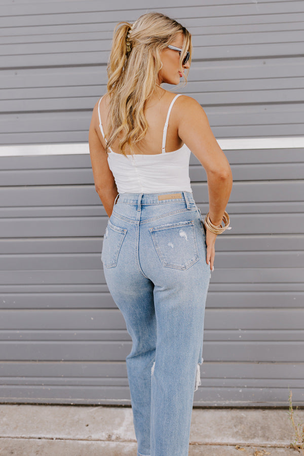The Vinny High Waist Destroyed Wide Leg Jean In Light Wash Image - 3
