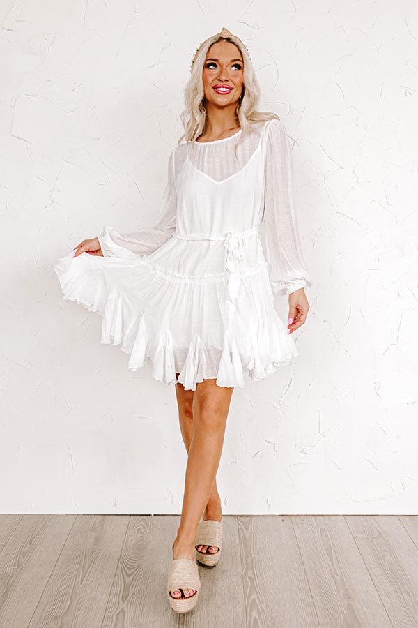 Made To Twirl Ruffle Dress In White